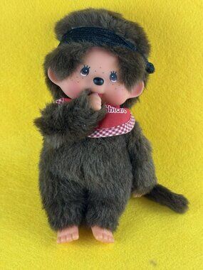 Sekiguchi Europe Monchhichi Boy Plush Doll Red Bib Vtg